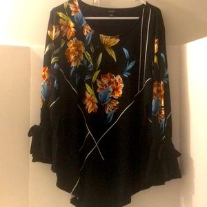 Alfani cottage core size large black orange floral flowing long sleeves …